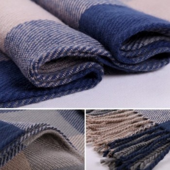 Women's Plaid Blanket Scarf Winter Big Tartan Wrap Shawl - Blue Green Grid - CR12MZJ1OZD