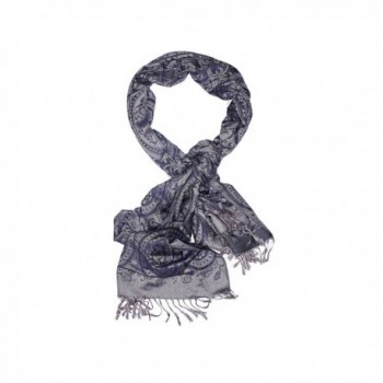 Ladies Pashmina Shawl Paisley Scarf Wrap With Fringe Fashion Scarves For Women (navy blue- iron gray) - CV12N2Q4IWW