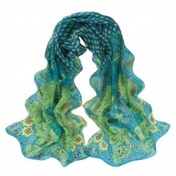 AMA(TM) Women Peacock Pattern Soft Silk Chiffon Scarf Long Wrap Shawl Scarves - Green - CP12OBQO8Y1