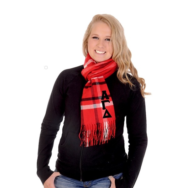 Alpha Gamma Delta Scarf Red Plaid with Black Greek Letters - Red Plaid - CL12O4SASZ6
