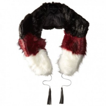 Steve Madden Women's Tipped Faux Fur Coloblock Collar with Tassels - Maroon - C712N233U2I