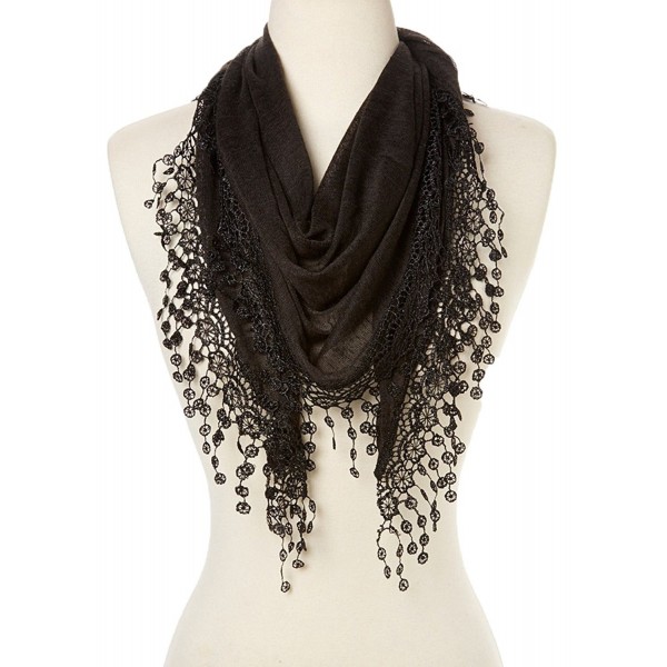 Cindy & Wendy Lightweight Triangle Floral Fashion Lace Fringe Scarf Wrap for Women - Ssls-black - CH1887KWLKS