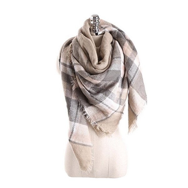 Women's Cozy Tartan Scarf Wrap Shawl Neck Stole Warm Plaid Checked Pashmina - light brown beige - C2186L8RCE3