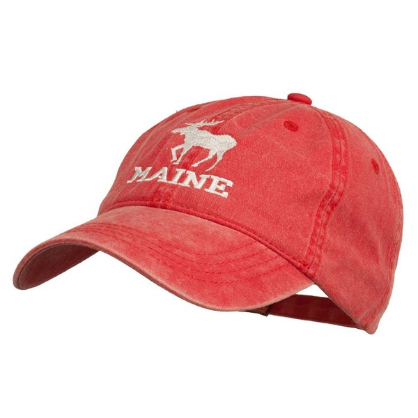 Maine State Moose Embroidered Washed Dyed Cap - Red - C311P5HWKZD