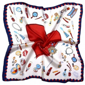 Red Blue Heart Makeup Printed Small Fine Silk Square Scarf - C912NDXBMKZ