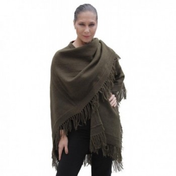 Knitted Soft Alpaca Wool Ruana Cape Wrap One Size Colors Available - Leaf Green - CH11MXBK7BX