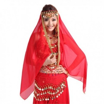 ESHOO Women Girls Chiffon Belly Dance Head Shawl Scarf Lady Dance Costume Headpiece - Red a - C812ODA4ZN4