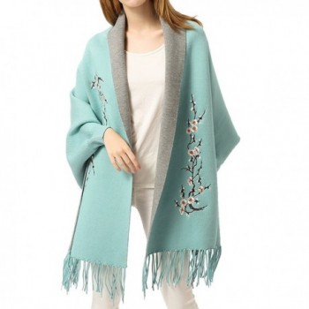 ZISUEX Women Embroidery Cloak Poncho Shawl Wrap Fashion Scarf Tassels Pashmina - Blue - CV186ISN8MQ