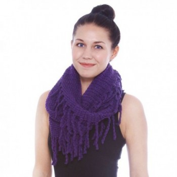 Womens Soft Winter Warm Thick Knitted Infinity Circle Loop Scarf - Purple Tassel - CN186S7G8CW