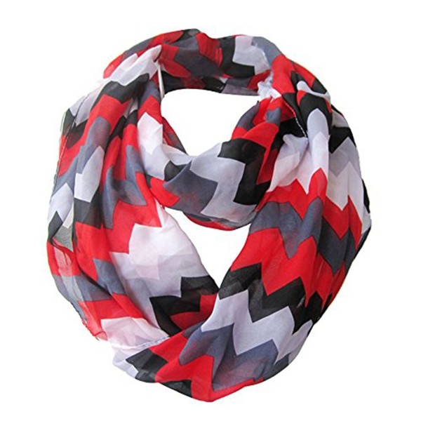 LIVEBOX Women's Premium Soft Light Weight Colorful Zig Zag Chevron Sheer Infinity Scarf - Red/Black/Gray - C011YK9V1U7