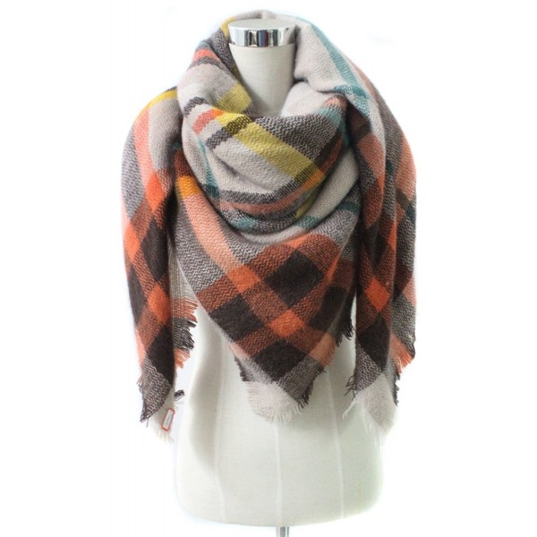 StockVic Womens Tassels Soft Plaid Tartan Scarf Winter Large Oversized Blanket Wrap Shawl Poncho - Beige - CN186UD9WZ5