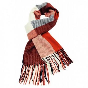 Finoceans Cashmere Feel Scarf Women Winter Scarves Warm Solid Plaid Shawl - Red Blue - CN187EEO3G0