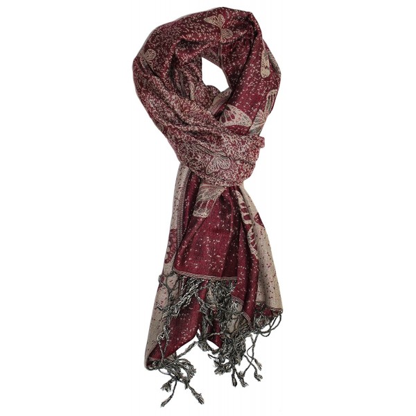 Ted and Jack - Luxe Butterfly Patterned Reversible Pashmina - Burgundy - CR187ZN8U5Q