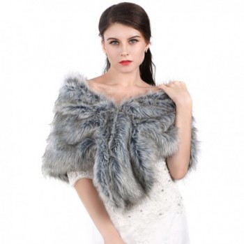 Aukmla Women's Fur Wraps for Wedding Faux Stole Shrug Winter Bridal Wedding Cover Up (Grey- 2 style) - Gray - CO185TUM6SS