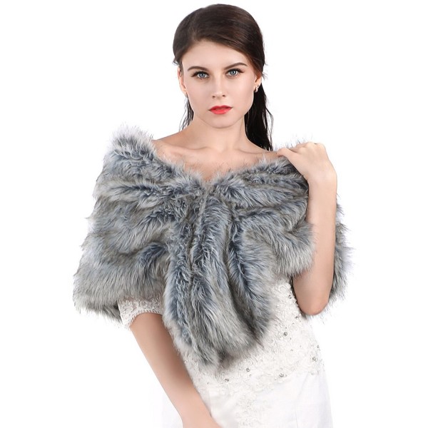 Aukmla Women's Fur Wraps for Wedding Faux Stole Shrug Winter Bridal Wedding Cover Up (Grey- 2 style) - Gray - CO185TUM6SS