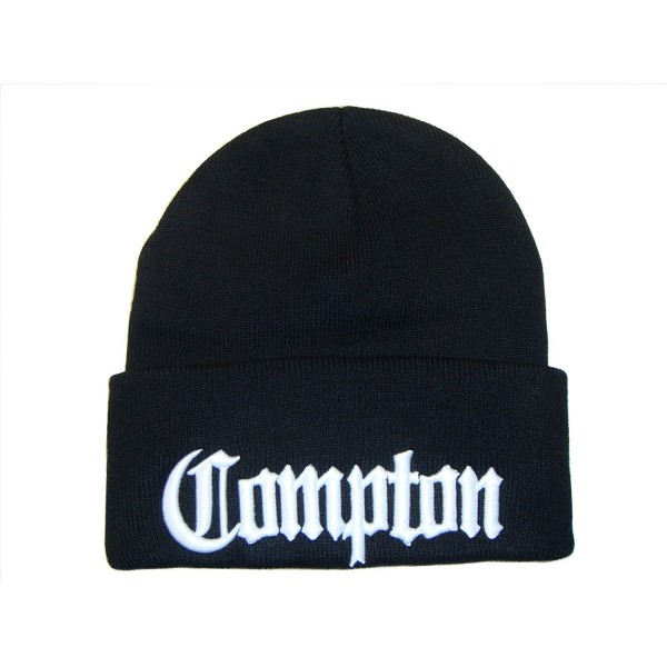 3D Embroidery City Compton Eazy E Los Angeles Beanie Cap Hat (One Size- Black/White) - CB11BEYL48Z