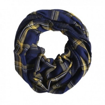 Radiant & Resilient Women Cotton Infinity Scarf- Plaid Infinity Scarf - Navy Blue/Yellow - CZ189RC27EM