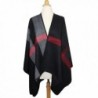 Achillea Women's Color Block Checked Plaid Poncho Cape Shawl Wrap w/ Overlocked Seams - Black - CE186XGI7IN