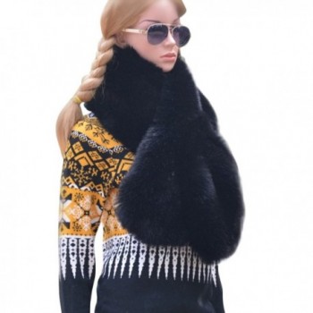 VamJump Women Men 2015 Winter Warm Long Thick Scarves Faux Fox Fur Collar Scarf - Black - CZ127AOVMVF