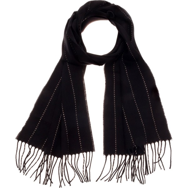 SilverHooks Chevron Stripes Soft & Warm Cashmere Scarf w/ Gift Box - Black & White Pinstripe - CN11IGX8YNP