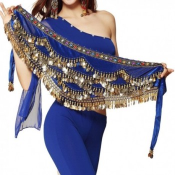 Pilot-trade Women's Triangular Belly Dancing Hip Scarf Wrap Skirt with Gold Coins - Navy Blue - CO12O0S8LVN