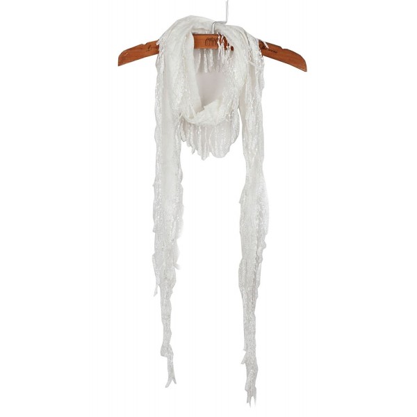 YYSTAR Women's Long Slim Tassel Cotton Neck Scarf Soft Knit Wrap White - CA11VYKDP27