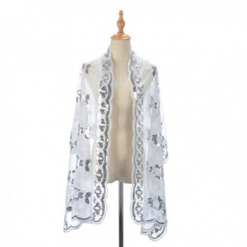 Remedios Boutique Women's Sequined Wedding Shawl Wrap - White - CY11ELXHNTP