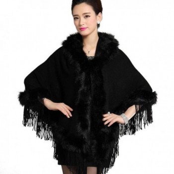 Tassel Faux Rabbit Fur Batwing Sleeve Warm Coat Knitted Hoodie Cape ...