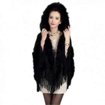 Tassel Faux Rabbit Fur Batwing Sleeve Warm Coat Knitted Hoodie Cape ...