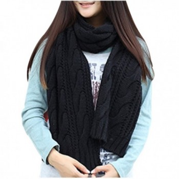 HUAYI Women's/Men's Shawl Knitting Wool Wrap Long Knitted Lovers Scarf - Black - CQ187RG4EYK