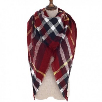 Women Plaid Blanket Scarf Wrap Shawl Big Triangle Scarves Warm Tartan Gorgeous Shawl - Red White - CR188D0YRU7