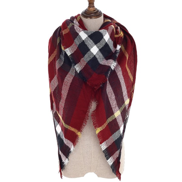 Women Plaid Blanket Scarf Wrap Shawl Big Triangle Scarves Warm Tartan Gorgeous Shawl - Red White - CR188D0YRU7