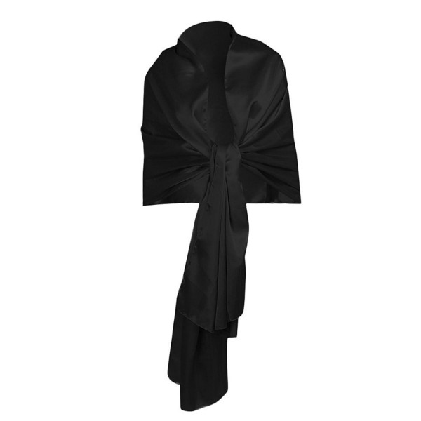 iEFiEL Women Versatile Bridal Evening Dress Satin Shawl Elegant Wrap Scarf - Black - C9184WNSIYR