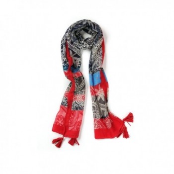 Bonnenult Women Scarf Large Shawl Wraps Lightweight Cotton Scarves - Navy & Red - CU12O5R5EI3