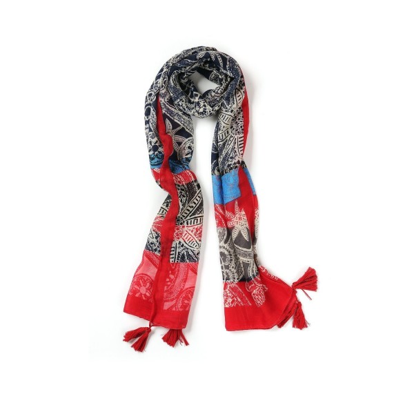 Bonnenult Women Scarf Large Shawl Wraps Lightweight Cotton Scarves - Navy & Red - CU12O5R5EI3