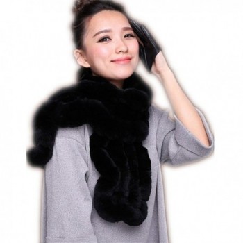 Flower Brim Real Rex Rabbit Fur Scarf for - Black - C312IYTLE3R