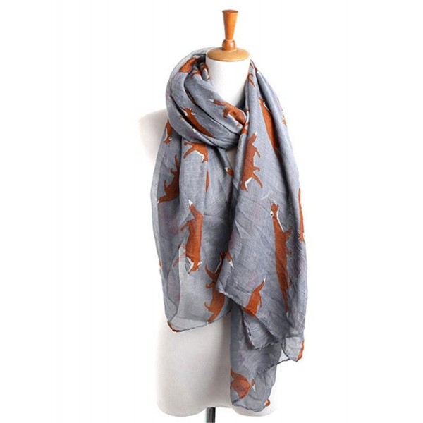 Womens Fun Cute Cartoon Fox Pattern Scarf Wrap Lightweight Soft Sheer Scarves - Gray - CX1867YQUTL