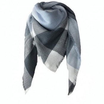 Women Big Square Scarves Plaid Blanket oversized Warm Tartan Checked Shawl wrap - Blue - CR186EYM5NQ