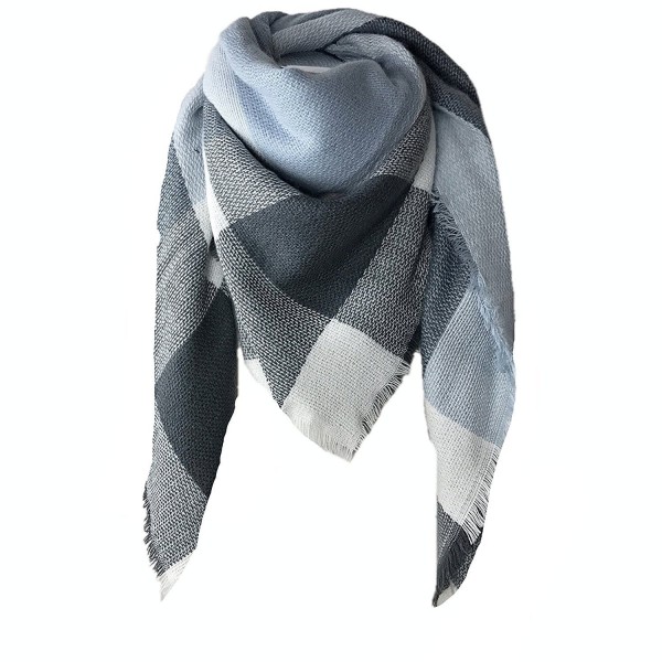 Women Big Square Scarves Plaid Blanket oversized Warm Tartan Checked Shawl wrap - Blue - CR186EYM5NQ