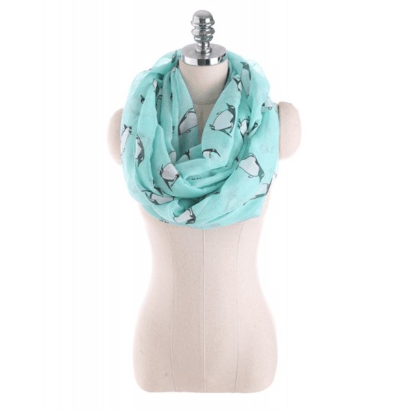 Cute Cartoon Penguin Printed Infinity Scarf Lightweight Cute Soft Circle Eternity Silk Scarves - Blue - C21888MOYUZ