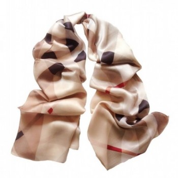 JIMINCI Womens Fashion Scarf 100% Silk Plaid Scarf - Light Brown - CS12JQ7XR6D