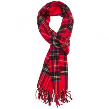 DRY77 Plaid Striped Long Fringe Winter Scarf Shawl Wrap- Red - CQ113AIR00D