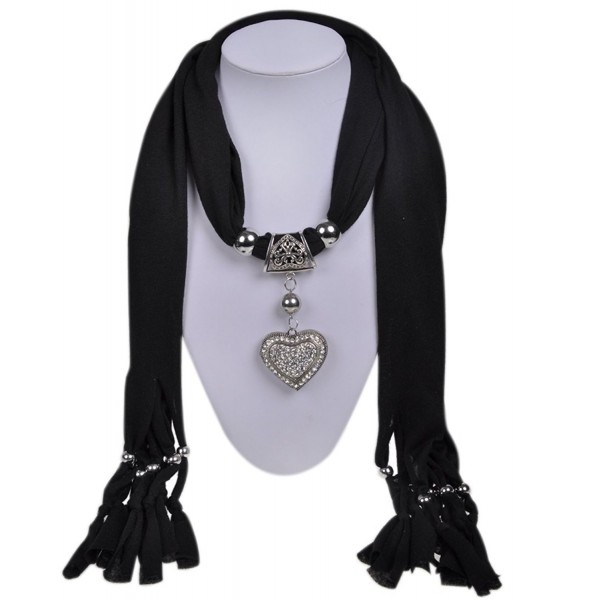 Wishcart Heart Jewellery Pendant Scarf Necklace Scarves - Black - CX12G85NPVX