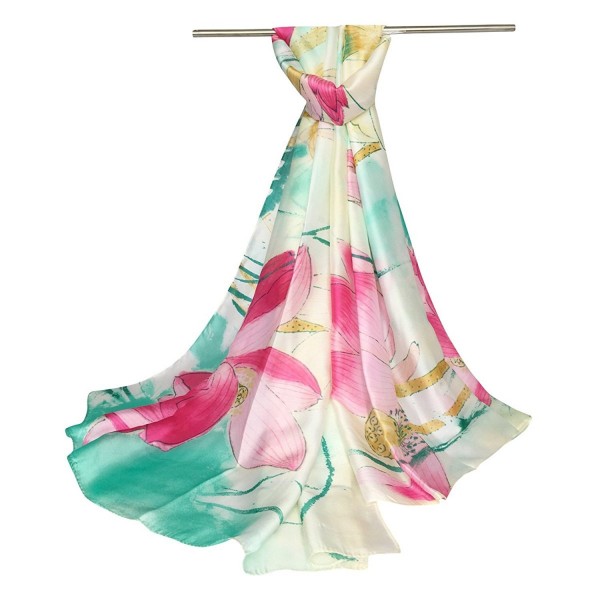 DOCILA Silk-Like Shawl- Lotus Print Evening Wrap Scarf - Pink - CI183W4GQW6