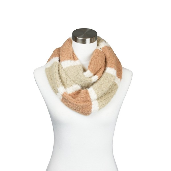 Womens Fuzzy Knitted Striped Design Soft Warm Fall Winter Infinity Loop Scarf - Taupe - CO1852EAH3Q
