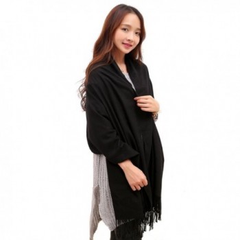 Anboor Cashmere Feel Blanket Scarf Super Soft with Tassel Solid Color Warm Shawl for Women - Black - C312LLEY925