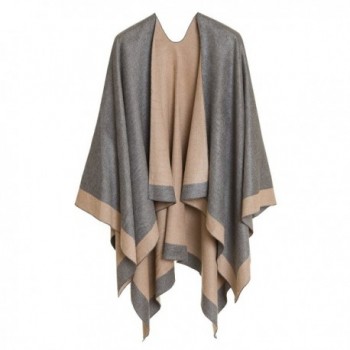 Cardigan Poncho Cape: Women Elegant Cardigan Shawl Wrap Sweater Coat for Winter - Light Gray Beige - CV18775ZYAO