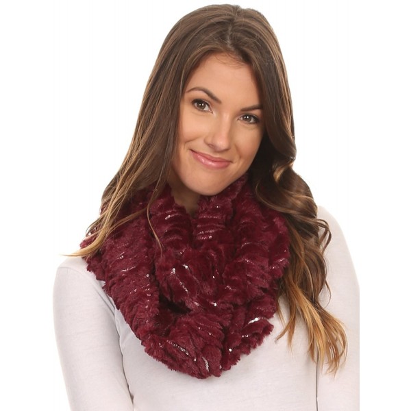 Sakkas Caymen Long Wrap Around Faux Fur Solid Color With Sequins Infinity Scarf - Burgundy - CT12MX64FAF