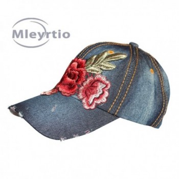 Denim Stone Washed Twill Cotton Baseball Cap Embroidered Rose Flower Structured Hat - Rose B & Navy - CW182MUSEN4