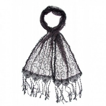 Bohomonde Adeline Scarf- Embroidered Shawl Stunning Crochet Lace Fringe - Black - CD11QHME1FR